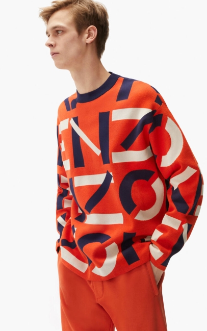 Kenzo Men Kenzo Sport Jacquard Monogram Jumper Deep Orange